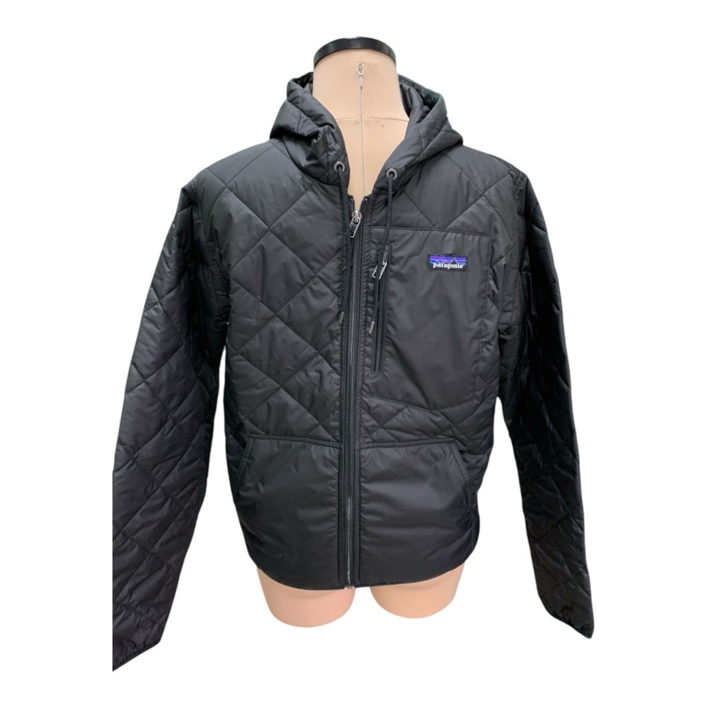 Patagonia Diamond Quilted Bomber Hoodie Men Size Small Black Insulated